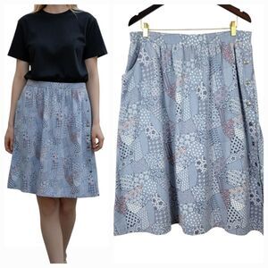 Vintage 80s Sailmates Paisley Button Down A-line Below the Knee Blue Skirt Sz XL